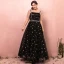 Chic / Beautiful Black Plus Size Prom Dresses 2018 A-Line / Princess Zipper Up Tulle U-Neck Star Backless Beading Sequins Embroidered Evening Party Evening Dresses