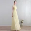 Modern / Fashion Floor-Length / Long Yellow Evening Dresses  2018 A-Line / Princess U-Neck Chiffon Lace-up Appliques Backless Pierced Formal Dresses