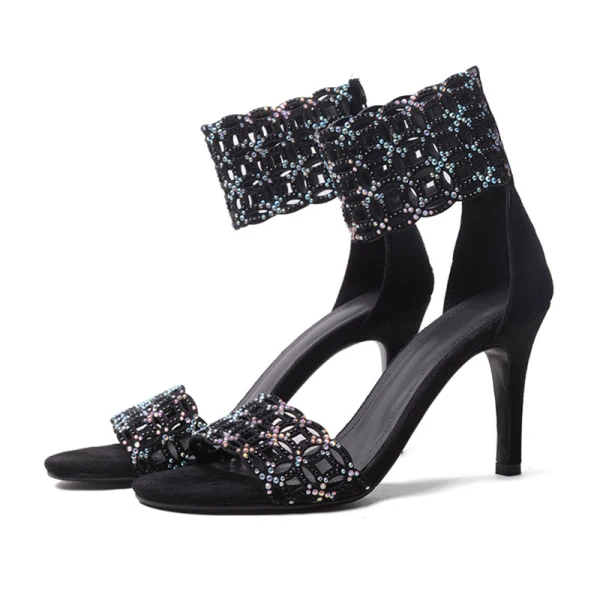 Modern / Fashion Black Casual Evening Party Leather Beading Rhinestone Womens Shoes 2018