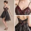 Sexy Black Short Cocktail Dresses 2018 A-Line / Princess Tulle V-Neck Beading Backless Cocktail Party Formal Dresses