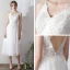 Modern / Fashion White Tea-length Wedding 2018 A-Line / Princess V-Neck Lace-up Tulle Appliques Backless Wedding Dresses