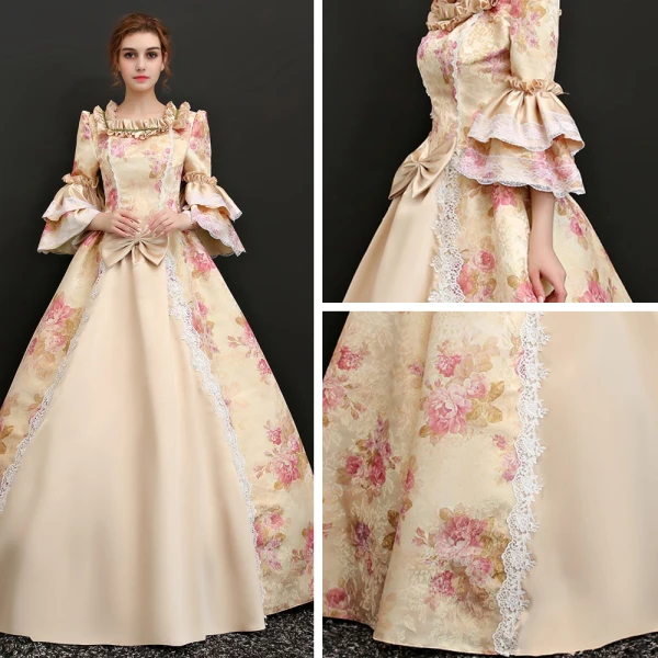 Vintage Champagner Lange Ballkleid Ballkleider 2018 Schnüren U-Ausschnitt Charmeuse Rückenfreies Drucken Ball Festliche Kleider