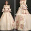 Vintage Champagner Lange Ballkleid Ballkleider 2018 Schnüren U-Ausschnitt Charmeuse Rückenfreies Drucken Ball Festliche Kleider