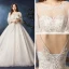 Modern / Fashion White Plus Size Wedding Dresses 2019 A-Line / Princess Long Sleeve U-Neck Appliques Backless Beading Sequins Chapel Train