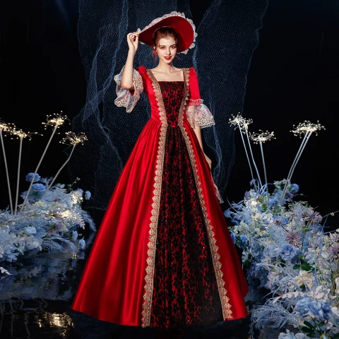 open lace back dress Burgundy and Black Gothic Lolita Prom Dress Ball Gown