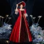Vintage / Originale Médiévale Gothique Rouge Robe Boule Robe De Bal 2021 En Dentelle Bretelles croisées 1/2 Manches Encolure Carrée Longue Fait main Perlage Faux Diamant Cosplay Promo Robe De Ceremonie