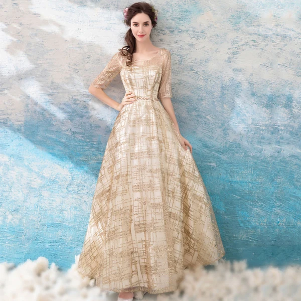 Chic / Beautiful Gold Evening Dresses 2018 A-Line / Princess Floor-Length / Long U-Neck Tulle Appliques Backless Beading Glitter Evening Party Formal Dresses