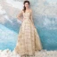 Chic / Beautiful Gold Evening Dresses  2018 A-Line / Princess Floor-Length / Long U-Neck Tulle Appliques Backless Beading Glitter Evening Party Formal Dresses