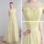 Modern / Fashion Floor-Length / Long Yellow Evening Dresses  2018 A-Line / Princess U-Neck Chiffon Lace-up Appliques Backless Pierced Formal Dresses