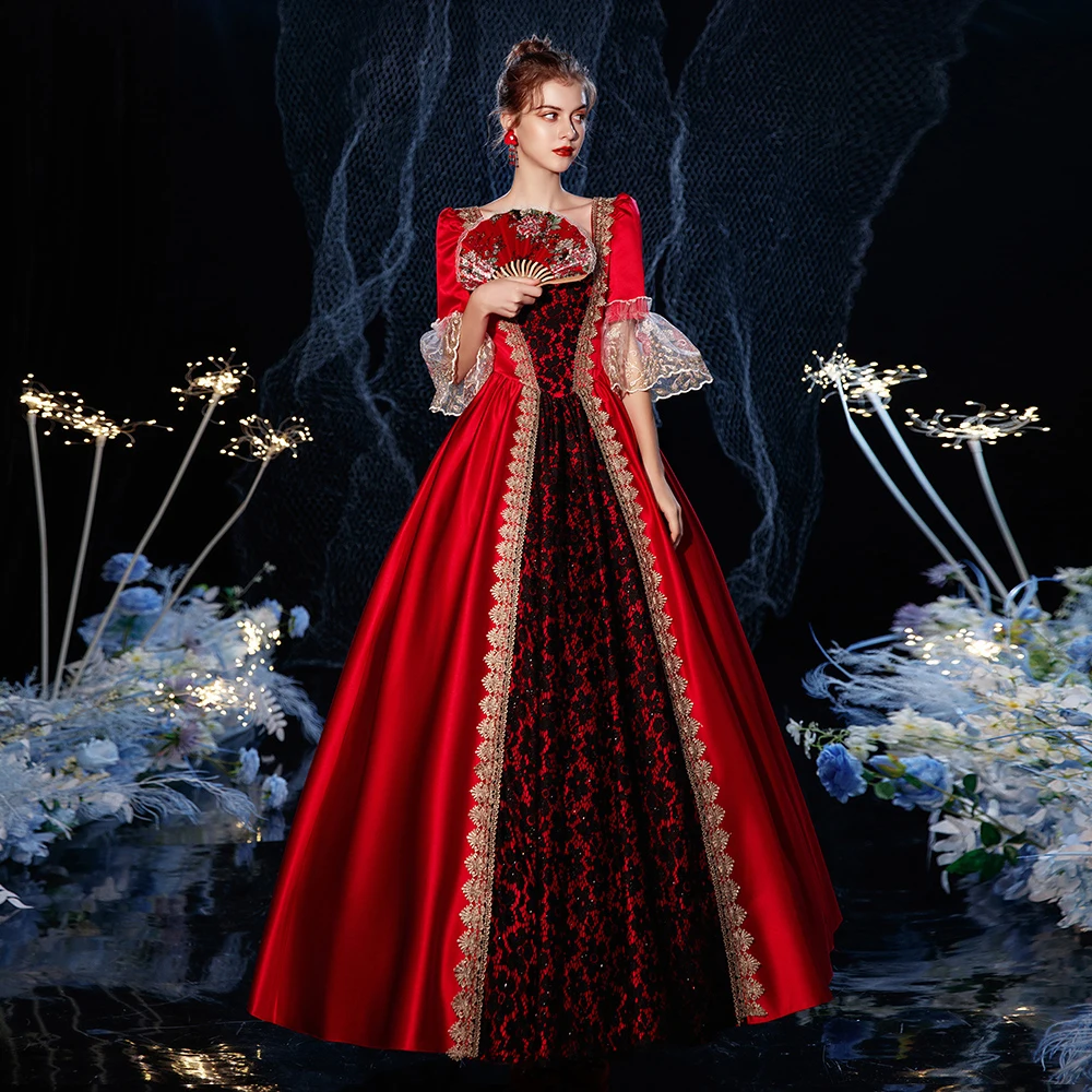 slim fit dress slacks Handmade Tulle Embellished Red Prom Evening Dress Customize Size I Retro Fairy main image 1