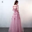 Snygga / Fina Burgundy Aftonklänningar 2017 Prinsessa V-Hals Spets Beading Appliqués Halterneck Afton Formella Klänningar