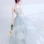 Chic / Belle Argenté Robe De Soirée 2017 Robe Boule U-Cou Dentelle Dos Nu Perlage Fait main Soirée Robe De Bal