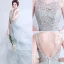 Chic / Belle Argenté Robe De Soirée 2017 Robe Boule U-Cou Dentelle Dos Nu Perlage Fait main Soirée Robe De Bal