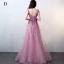 Snygga / Fina Burgundy Aftonklänningar 2017 Prinsessa V-Hals Spets Beading Appliqués Halterneck Afton Formella Klänningar
