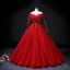 Chic / Beautiful Red Lace Flower Appliques Prom Dresses 2022 A-Line / Princess Off-The-Shoulder Beading Pearl Rhinestone Short Sleeve Backless Floor-Length / Long Formal Dresses