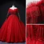 Chic / Beautiful Red Lace Flower Appliques Prom Dresses 2022 A-Line / Princess Off-The-Shoulder Beading Pearl Rhinestone Short Sleeve Backless Floor-Length / Long Formal Dresses