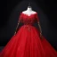 Chic / Beautiful Red Lace Flower Appliques Prom Dresses 2022 A-Line / Princess Off-The-Shoulder Beading Pearl Rhinestone Short Sleeve Backless Floor-Length / Long Formal Dresses