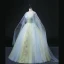 Elegant Sky Blue Beading Pearl Appliques Lace Flower Prom Dresses 2022 Ball Gown V-Neck Long Sleeve Backless Floor-Length / Long Formal Dresses
