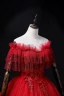Chic / Beautiful Red Lace Flower Appliques Prom Dresses 2022 A-Line / Princess Off-The-Shoulder Beading Pearl Rhinestone Short Sleeve Backless Floor-Length / Long Formal Dresses