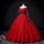 Chic / Beautiful Red Lace Flower Appliques Prom Dresses 2022 A-Line / Princess Off-The-Shoulder Beading Pearl Rhinestone Short Sleeve Backless Floor-Length / Long Formal Dresses