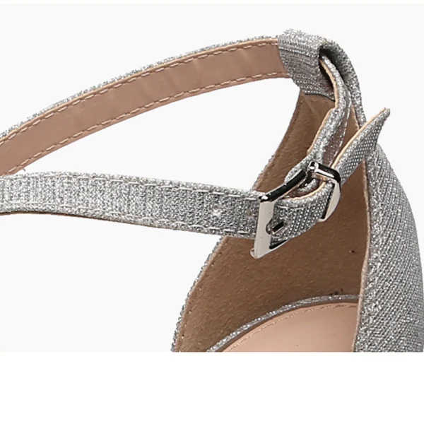 Charmant Argenté Soirée Sandales Femme 2022 X-Strap 9 cm Talons Épais Peep Toes / Bout Ouvert Sandales Talons Hauts