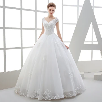 Classic Church Wedding Dresses 2017 White Ball Gown Floor Length Long V Neck Sleeveless Backless Lace Beading Sequins Appliques