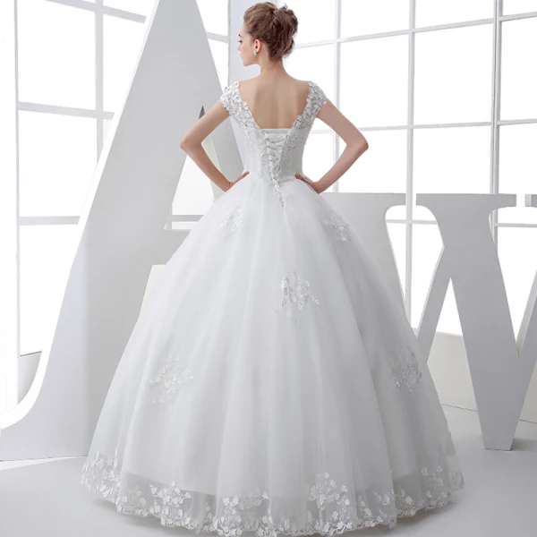 Classic Church Wedding Dresses 2017 White Ball Gown Floor-Length / Long V-Neck Sleeveless Backless Lace Beading Sequins Appliques