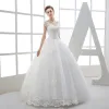 Classic Church Wedding Dresses 2017 White Ball Gown Floor-Length / Long V-Neck Sleeveless Backless Lace Beading Sequins Appliques