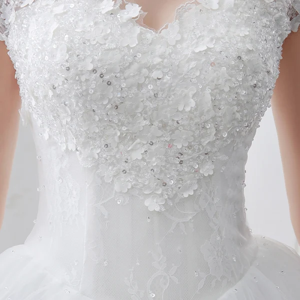 Classic Church Wedding Dresses 2017 White Ball Gown Floor-Length / Long V-Neck Sleeveless Backless Lace Beading Sequins Appliques