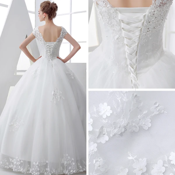 Classic Church Wedding Dresses 2017 White Ball Gown Floor-Length / Long V-Neck Sleeveless Backless Lace Beading Sequins Appliques