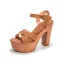 Sexy Summer Brown Street Wear Womens Sandals 2022 12 cm Thick Heels Waterproof Open / Peep Toe Ankle Strap Sandals High Heels