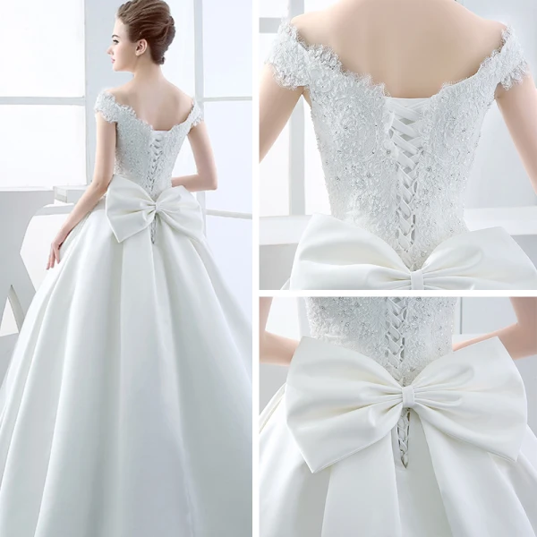Chic / Belle Salle Robe De Mariée 2017 Longue Blanche Robe Boule V-Cou Sans Manches Dos Nu Faux Diamant Noeud Ceinture En Dentelle Appliques