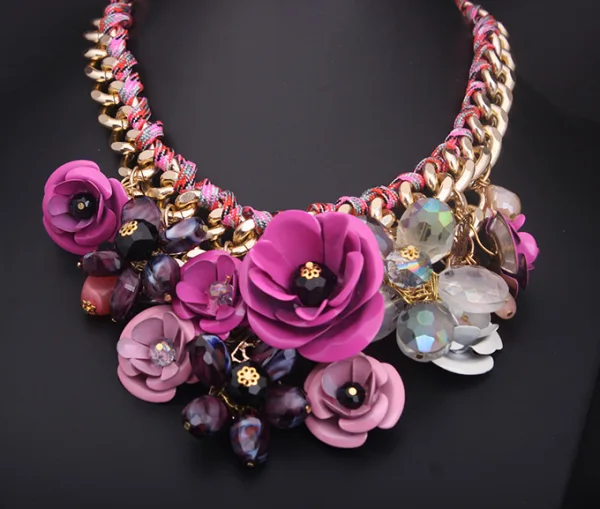 Exaggerated Lilac Crystal Flower Braid Necklaces Accessories Prom Necklace 2023