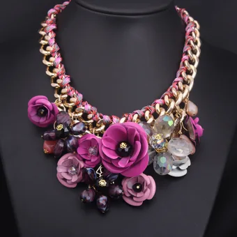 Exaggerated Lilac Crystal Flower Braid Necklaces Accessories Prom Necklace 2023