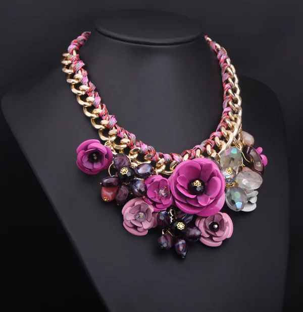 Exaggerated Lilac Crystal Flower Braid Necklaces Accessories Prom Necklace 2023