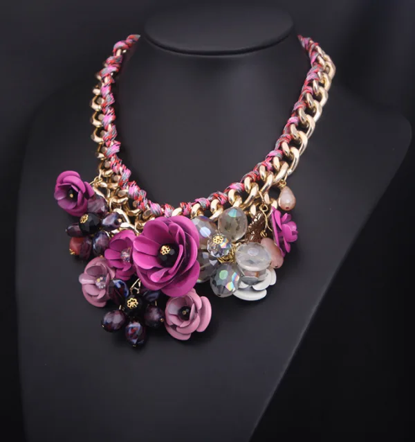 Exaggerated Lilac Crystal Flower Braid Necklaces Accessories Prom Necklace 2023