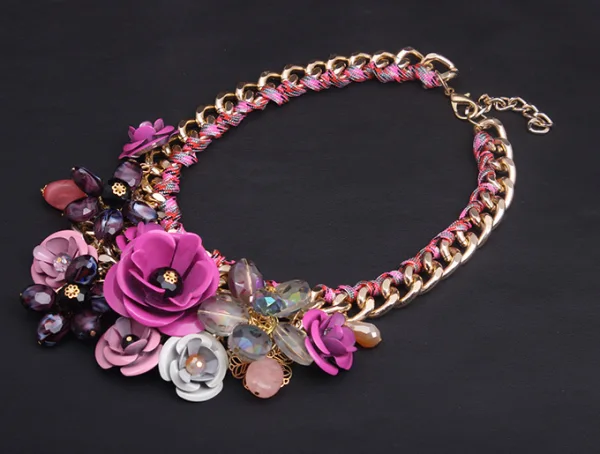 Exaggerated Lilac Crystal Flower Braid Necklaces Accessories Prom Necklace 2023