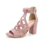 Schöne Braun Strassenmode Durchbohrt Sandalen Damen 2022 T-Riemen 8 cm Thick Heels Peeptoes Sandaletten Hochhackige