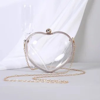 Transparent Fashion Gold Acrylic Heart Shaped Evening Party Handbag Clutch Bags 2023