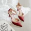 Charmant Rot Abend Niet Sandalen Damen 2023 8 cm Stilettos Knöchelriemen Spitzschuh Sandaletten Hochhackige