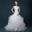 Chic / Beautiful Church Wedding Dresses 2017 White Trumpet / Mermaid Chapel Train Scoop Neck Sleeveless Backless Cascading Ruffles Pearl Lace Appliques