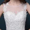 Chic / Beautiful Church Wedding Dresses 2017 White Trumpet / Mermaid Chapel Train Scoop Neck Sleeveless Backless Cascading Ruffles Pearl Lace Appliques