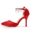 Chic / Beautiful Red Pearl Rhinestone Wedding Shoes 2025 Ankle Strap 9 cm Stiletto Heels Pointed Toe Wedding Heels