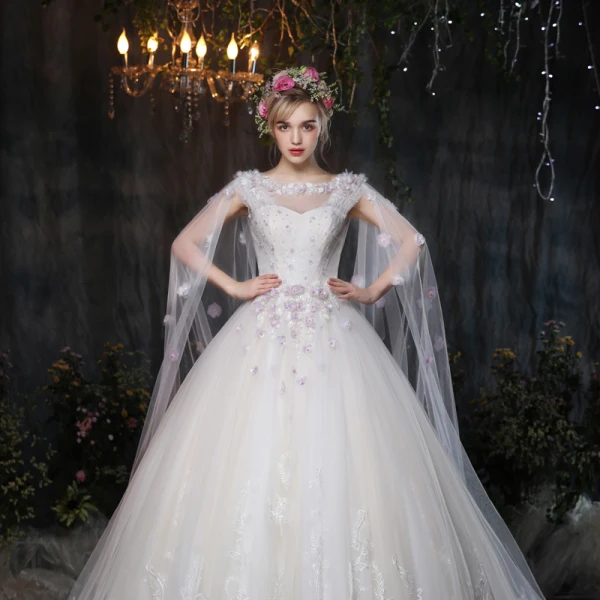 Unique Kirche Brautkleider 2017 Weiß Ballkleid Kathedrale Schleppe Ärmellos Eckiger Ausschnitt Künstliche Blumen Rückenfreies Applikationen Mit Spitze Perlenstickerei Perle