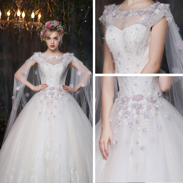 Unique Kirche Brautkleider 2017 Weiß Ballkleid Kathedrale Schleppe Ärmellos Eckiger Ausschnitt Künstliche Blumen Rückenfreies Applikationen Mit Spitze Perlenstickerei Perle