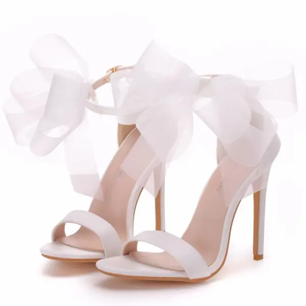 Sexy Rouge Soirée Été Sandales Femme 2023 Bride Cheville Noeud 11 cm Talons Aiguilles Peep Toes / Bout Ouvert Sandales Talons Hauts