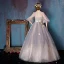 Chic / Beautiful Prom Formal Dresses 2017 Prom Dresses Grey Ball Gown Floor-Length / Long 1/2 Sleeves Scoop Neck Backless Sequins Lace Appliques Rhinestone