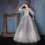 Chic / Beautiful Prom Formal Dresses 2017 Prom Dresses Grey Ball Gown Floor-Length / Long 1/2 Sleeves Scoop Neck Backless Sequins Lace Appliques Rhinestone