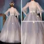 Chic / Beautiful Prom Formal Dresses 2017 Prom Dresses Grey Ball Gown Floor-Length / Long 1/2 Sleeves Scoop Neck Backless Sequins Lace Appliques Rhinestone