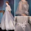 Chic / Beautiful Prom Formal Dresses 2017 Prom Dresses Grey Ball Gown Floor-Length / Long 1/2 Sleeves Scoop Neck Backless Sequins Lace Appliques Rhinestone